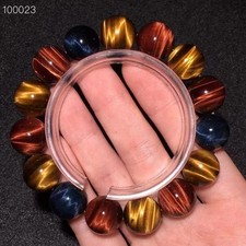 Genuine Natural Yellow red blue Tigers Eye Crystal round Beads Bracelet