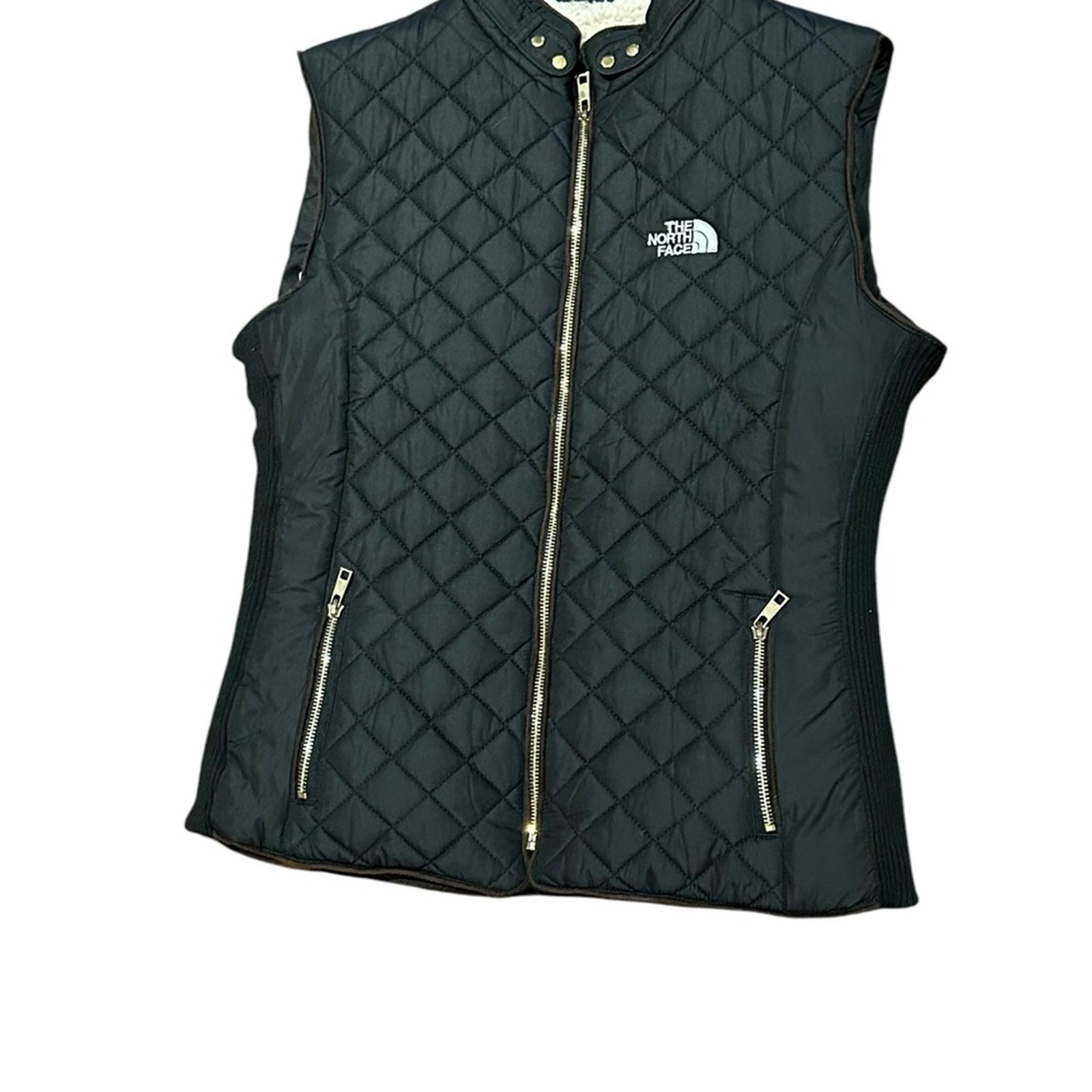 North Face Womens Large Black Fleece-Lined Quilted Zip Vest