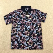 Bad Birdie Polo Shirt Mens Large Floral Navy Blue New
