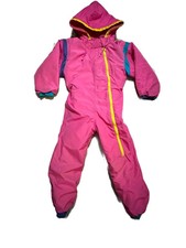 Vtg 1980's Lands End Girls Puffer Snowsuit Nylon One Piece Size 6X-7 Pink Hooded