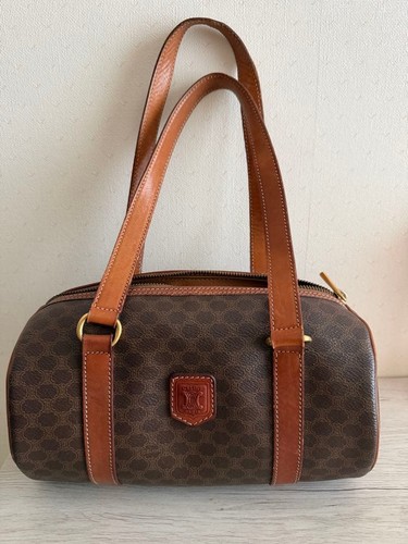 CELINE Macadam Drum Bag Brown Leather Women's Pre-owned From Japan