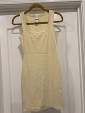 H&M Beige Knit Bodycon Dress Size S Sleeveless Square Neck Short Solid