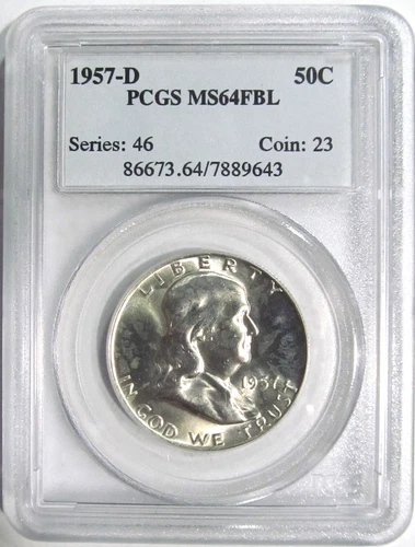 1957-D FRANKLIN Silver Half Dollar PCGS MS 64 FBL