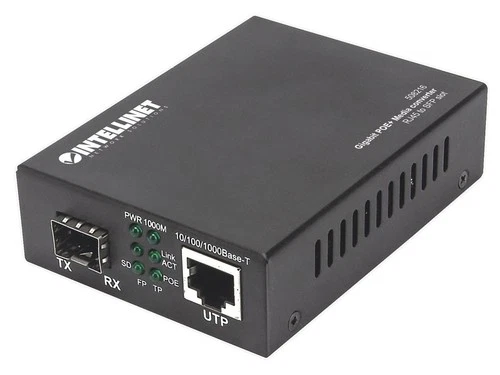 Intellinet Gigabit PoE+ Media Converter, 1 x 10/100/1000Base-T RJ45 Port to 1 x