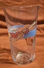 Anthropologie Molly Hatch juice glass- "Keep On" Swimming Girl Red Swimsuit