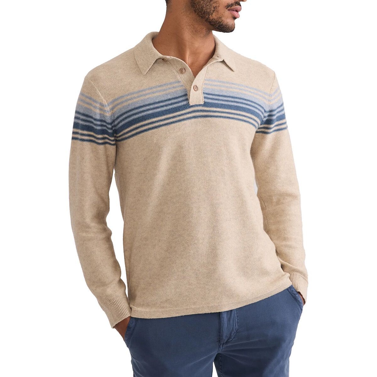 Свитер-поло в полоску на груди с морским слоем Ellias - Мужской