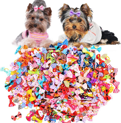 100PC Cute Puppy Dog Small Bowknot Hair Bows,Yorkie Doggie Bows with Rubber Band