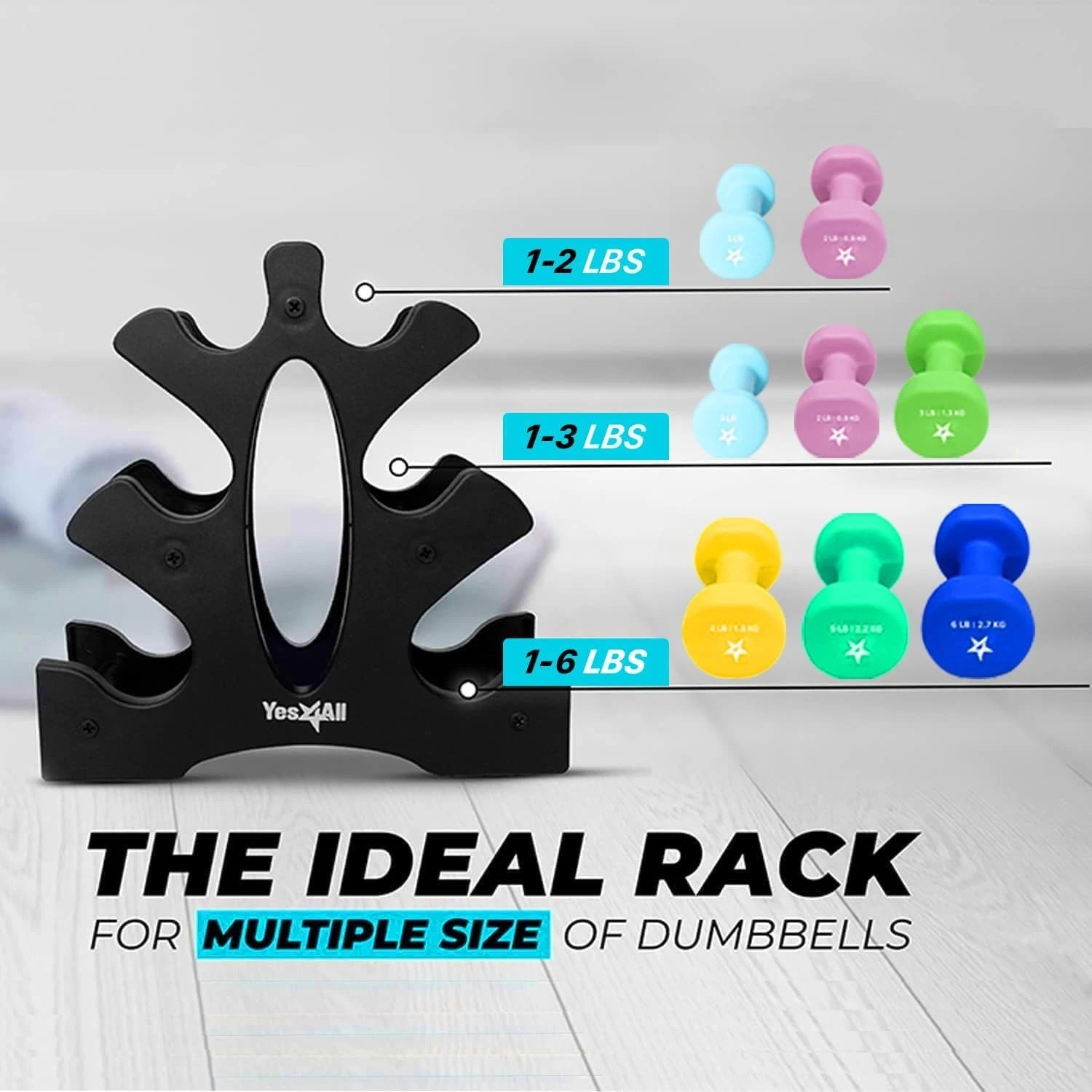 Compact Dumbbell Rack - Holds 5 lbs Neoprene Dumbbells with Ergonomic Design