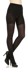 New Spanx Star Power Center Stage Sz G Patterned Shaping Tights Black Ribbed
