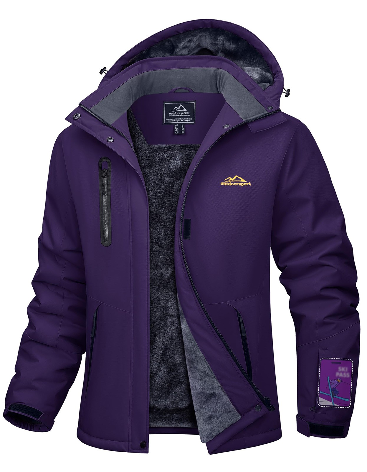 Womens Waterproof Winter Jacket Fleece Lined Warm Snow Outdoor Ski Hooded Jacket