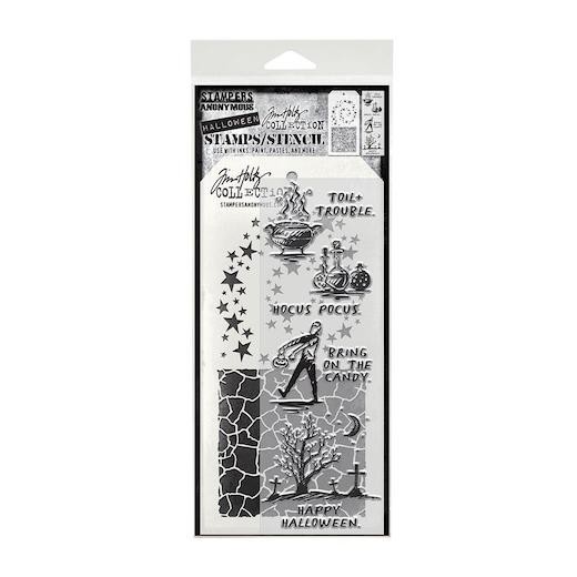 Tim Holtz Mixed Media Stamps & Stencil - Halloween Sketch THMM193