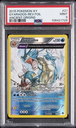 2015 POKEMON XY ANCIENT ORIGINS #21 GYARADOS-REVERSE FOIL PSA 9