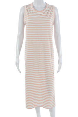 Kule Women Striped Sleeveless Tank Dress Pink Crew Neck Full Length Size M