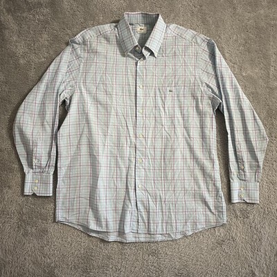 Lacoste Button Down Shirt Mens Size 45 Blue Multicolor Plaid Long Sleeve Pockets