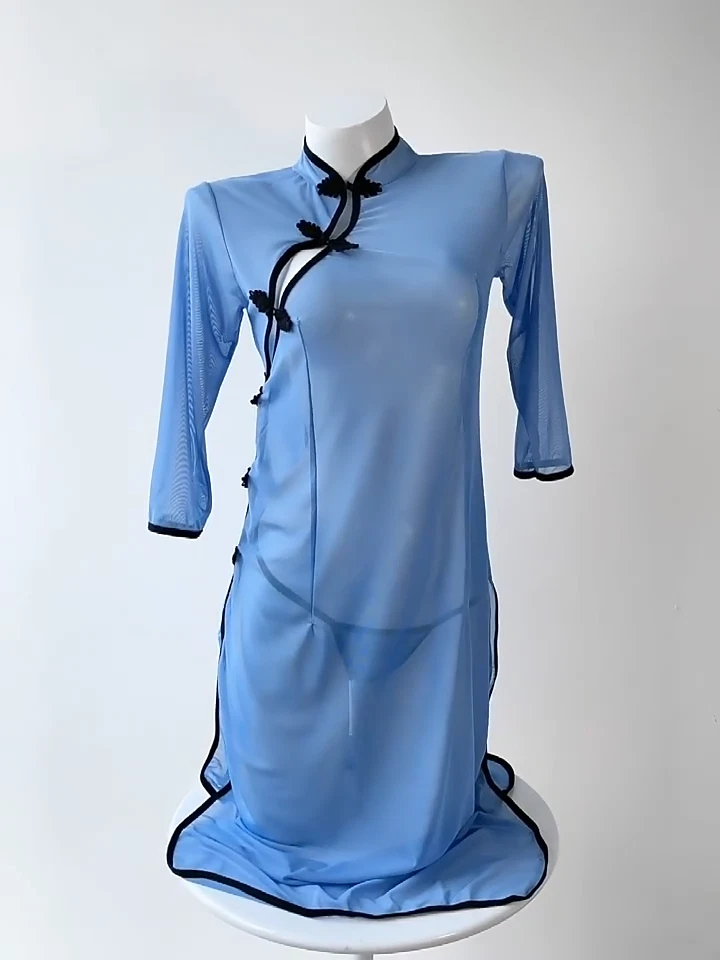 Lencería sexy para mujeres Estudiante chino Disfraz Hanfu Cheongsam Prendas para dormir Foto 3 de 4