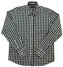 UNTUCKIT Mens Medium Dark Forest Green Check Long Sleeve Embroidered Logo Cotton