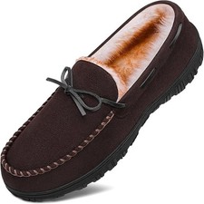 Men's Memory Foam Moccasin Slippers Warm Plush Indoor Outdoor House Shoes Gift