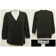 Charter Club Women's Medium M Cardigan Sweater Black Gold Polka Dots