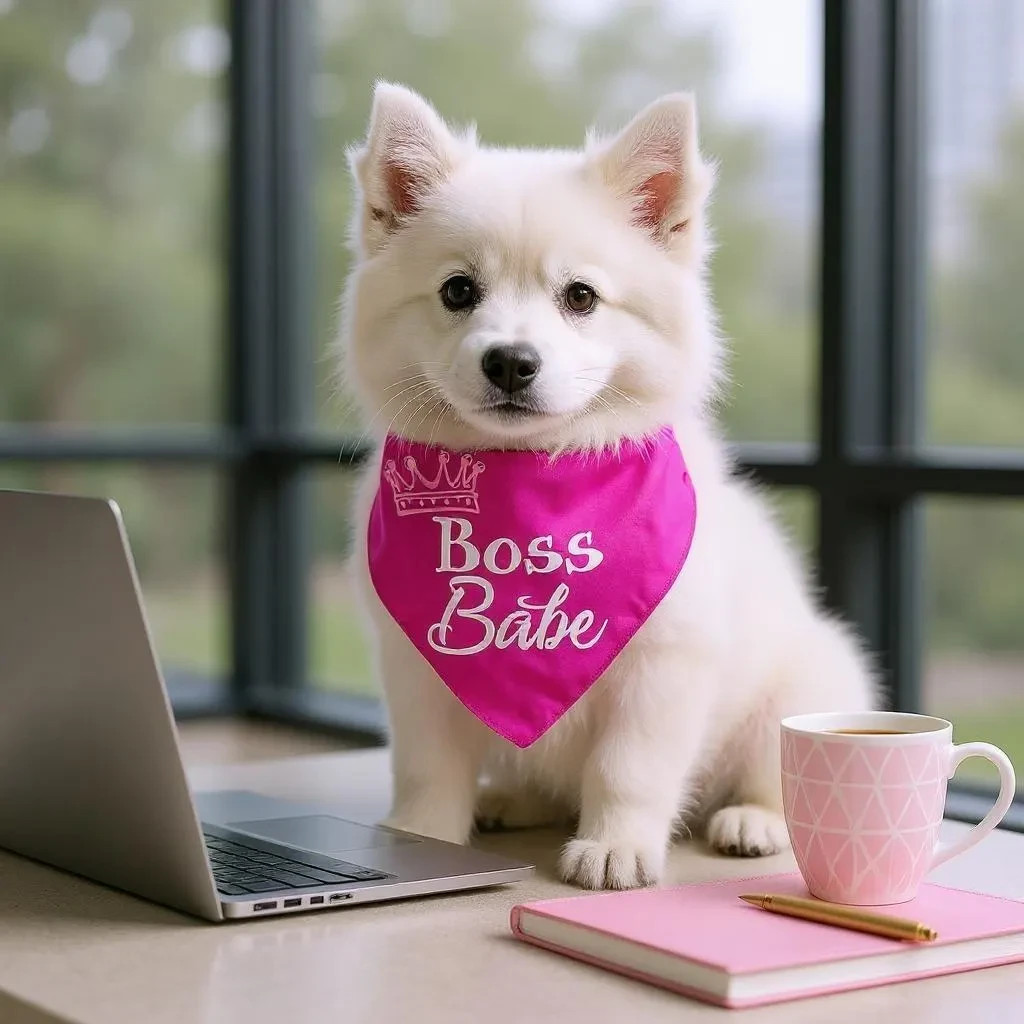 Medium Pink Boss Babe with Crown Dog Bandana Scarf - Dog Clothes