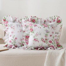 2 Pack Floral Ruffle Throw Pillow Covers 18"x18"  100 Cotton, French Countr...