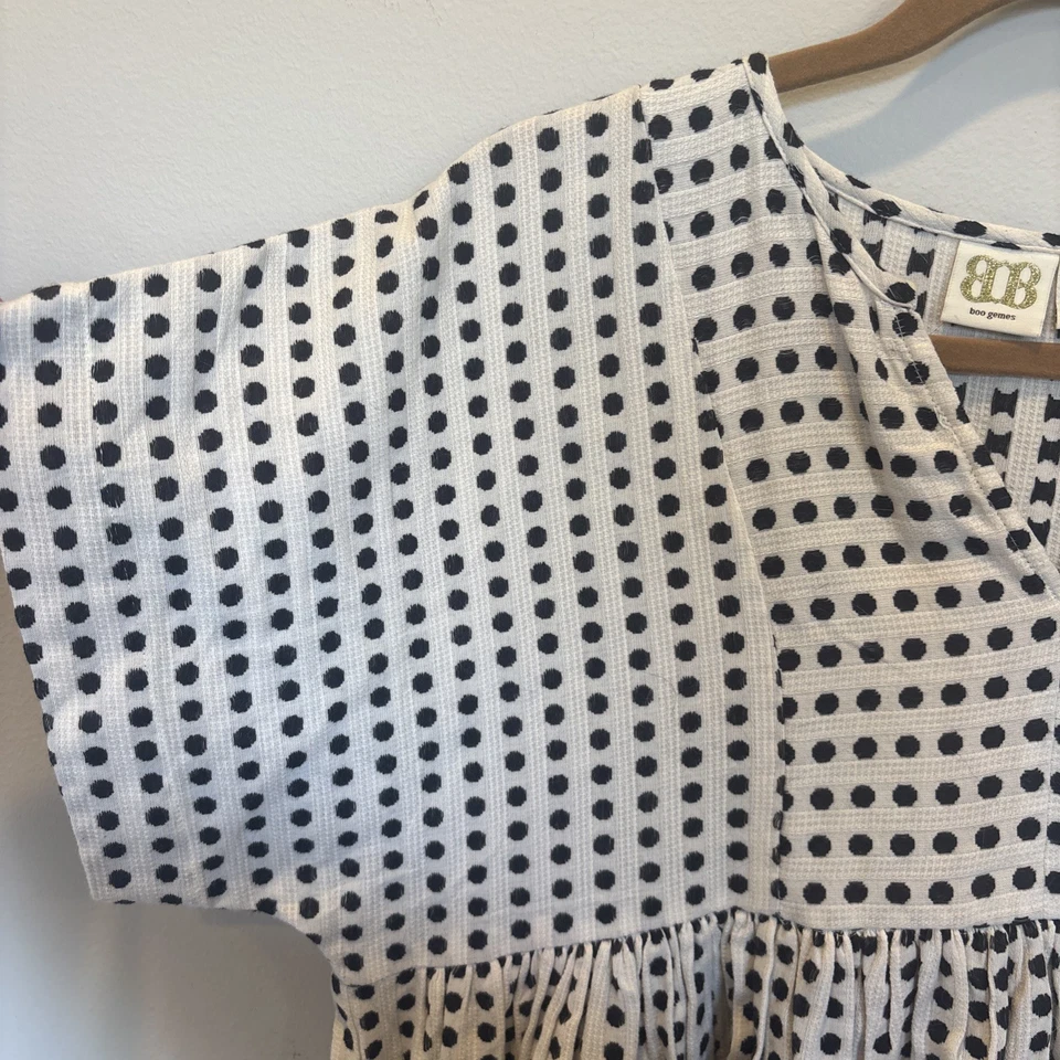 Vestido túnica feminino BB Boo Gemes preto branco bolinhas shift pequeno algodão boho - Imagem 4 de 4