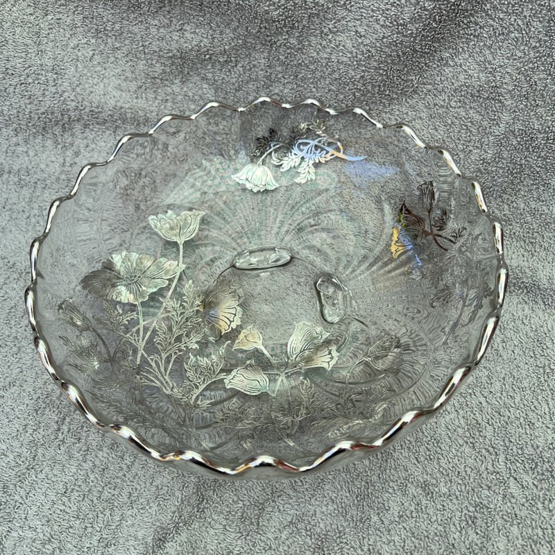 Large Vintage Silver Overlay Footed Centerpiece Dish/Fruit Bowl