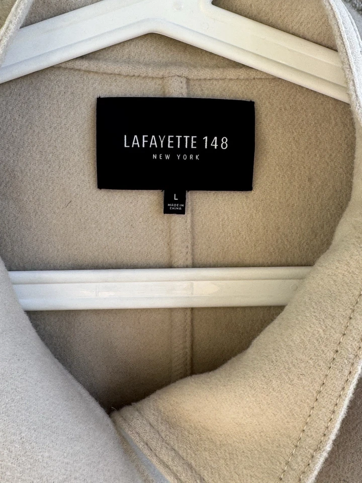 Chaqueta cuadrada beige hombro caído lana cachemir Lafayette 148 New York para mujer talla L Foto 3 de 4