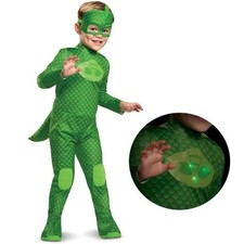 Gekko PJ Masks LIGHT UP Halloween Costume 3T/4T Jumpsuit, Cape Mask Toddler