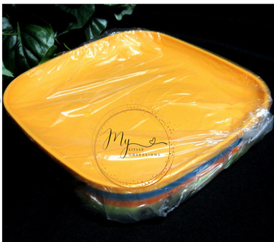 Tupperware Luncheon Plates Set 4 Harvest Colors Square 8'' Picnic Sandwich Plate