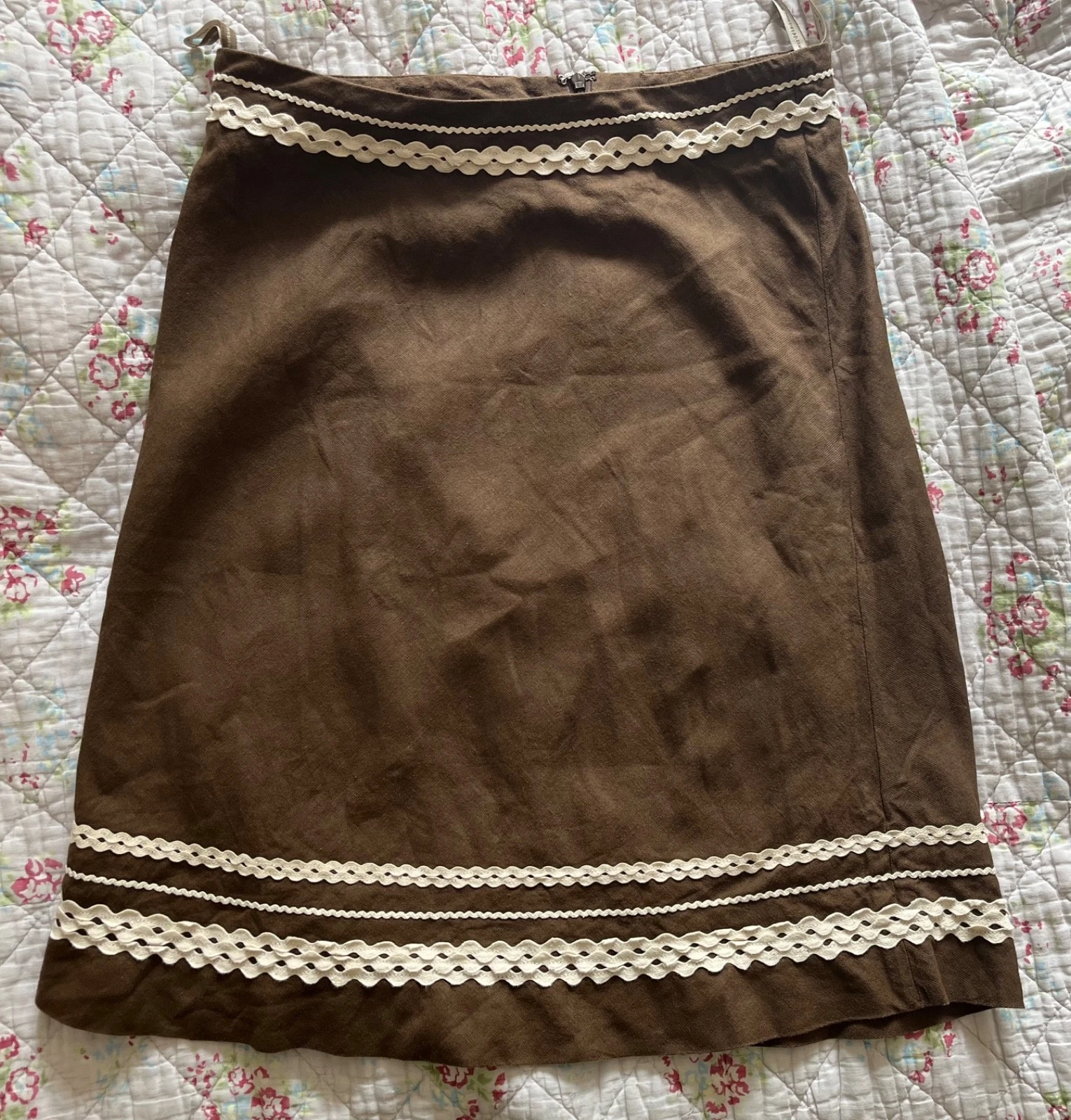 Orla Kiely linen skirt with ricrac trim, size 2