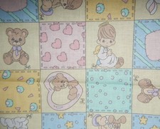 vintage pastel Precious Moments fabric baby nursery BTY cheater quilt bear bunny