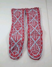 Vintage Knit Handmade Blue  Red Slipper Socks