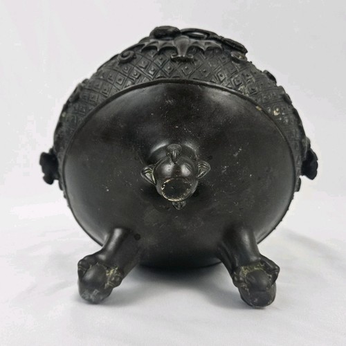 Vintage Bronze Cauldron Censer Incense Burner Tripod Base Chinese Dynasty Art - Picture 9 of 9