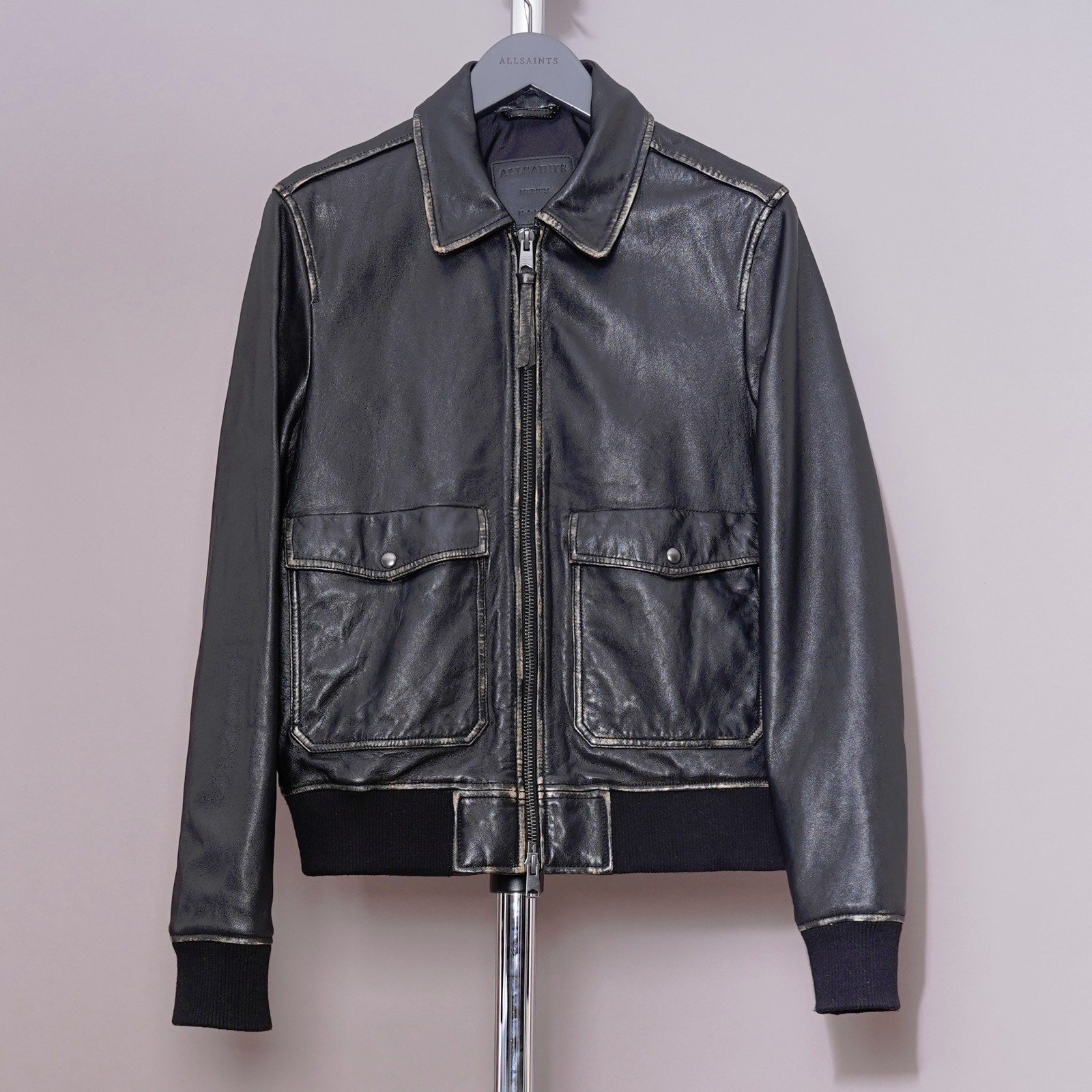 ALLSAINTS Leather Jacket MEDIUM Mens Black M Biker Bomber Grail All saints LEROY