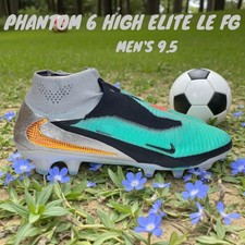 Nike Phantom 6 High Elite LE FG Soccer Cleats Chrome Black IH3735-001 NEW SZ 9.5
