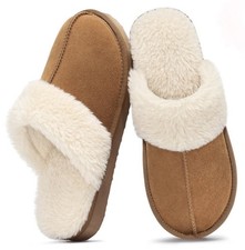 Women Cozy Faux Fur Lining Comfortable Slip On Indoor Slippers Shoes