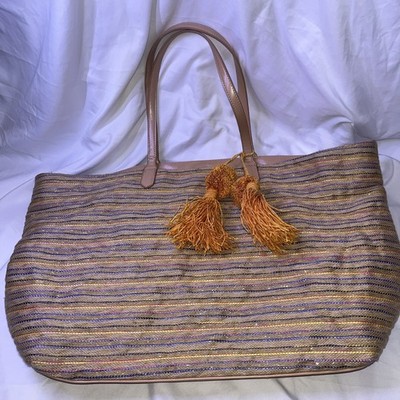 Neiman Marcus Costal Beach Tote With Fun Tassels - Perfect Pre-owned Condition