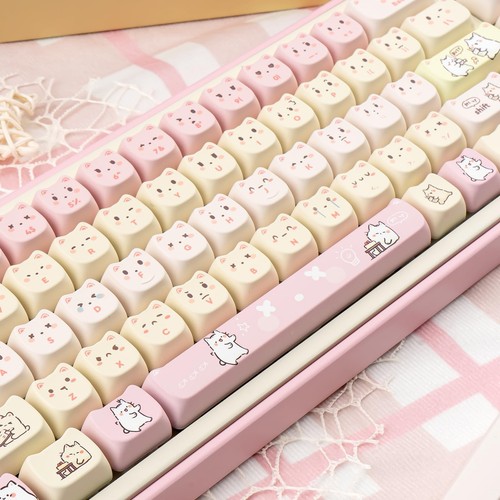 COOMICKEY Pink Keycaps 140 Keys Dye Sub Keycaps Mao Profile Cute Cat Keycaps ... - Picture 9 of 9