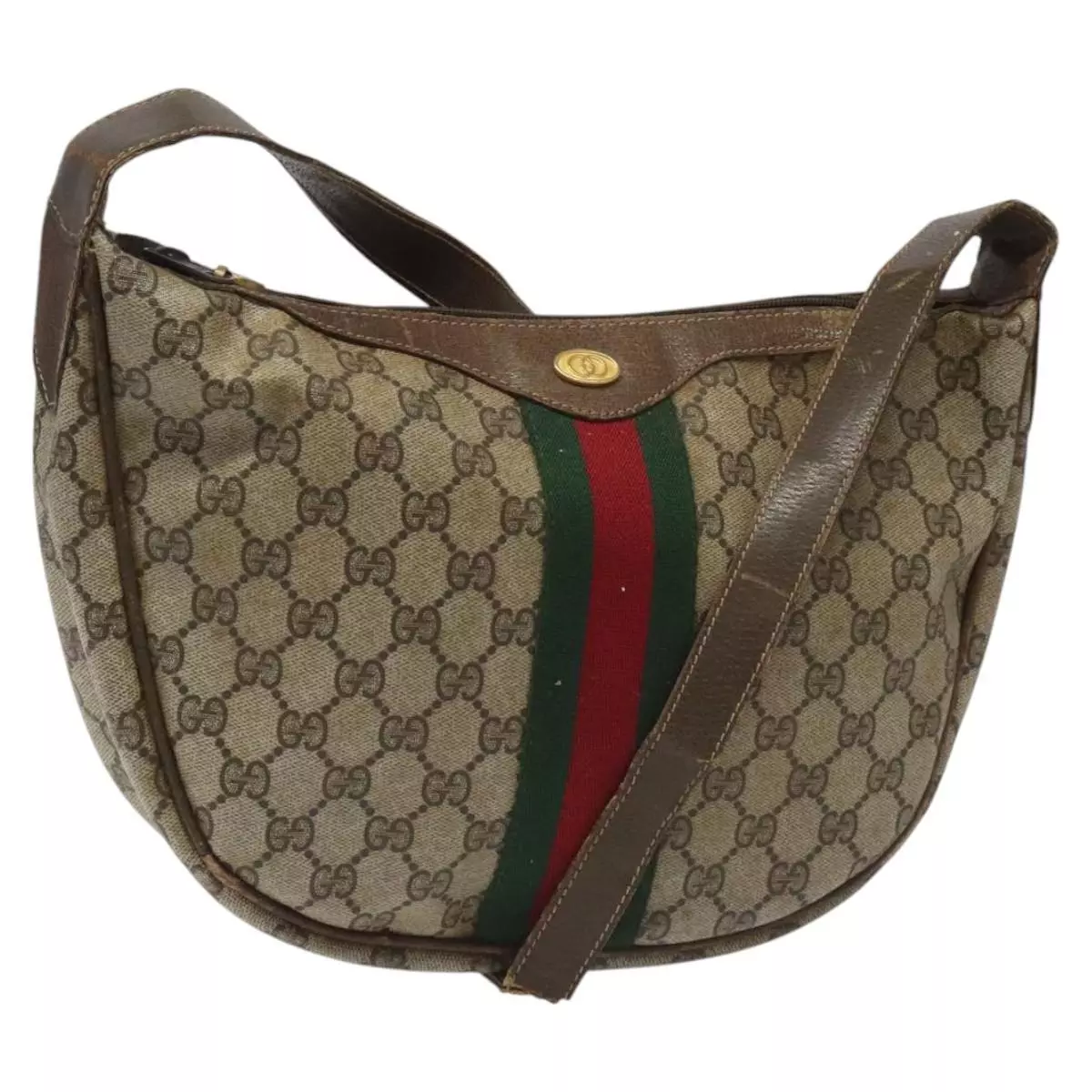 Sac à bandoulière GUCCI GG Supreme Web Sherry Line PVC beige vert authentique 113027