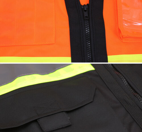Men's Reflective Neon Safety High Visibility Zipper Class 2 Type R Work Vest - Picture 7 of 7