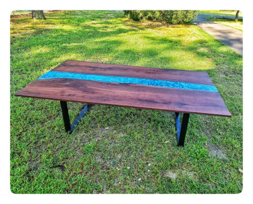 Epoxy River Table, Walnut Epoxy Table, Custom Walnut Dining Table - Picture 1 of 8