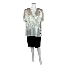 Vintage 80s Peplum Dress Women's Medium Polka Dot Black White Sheath
