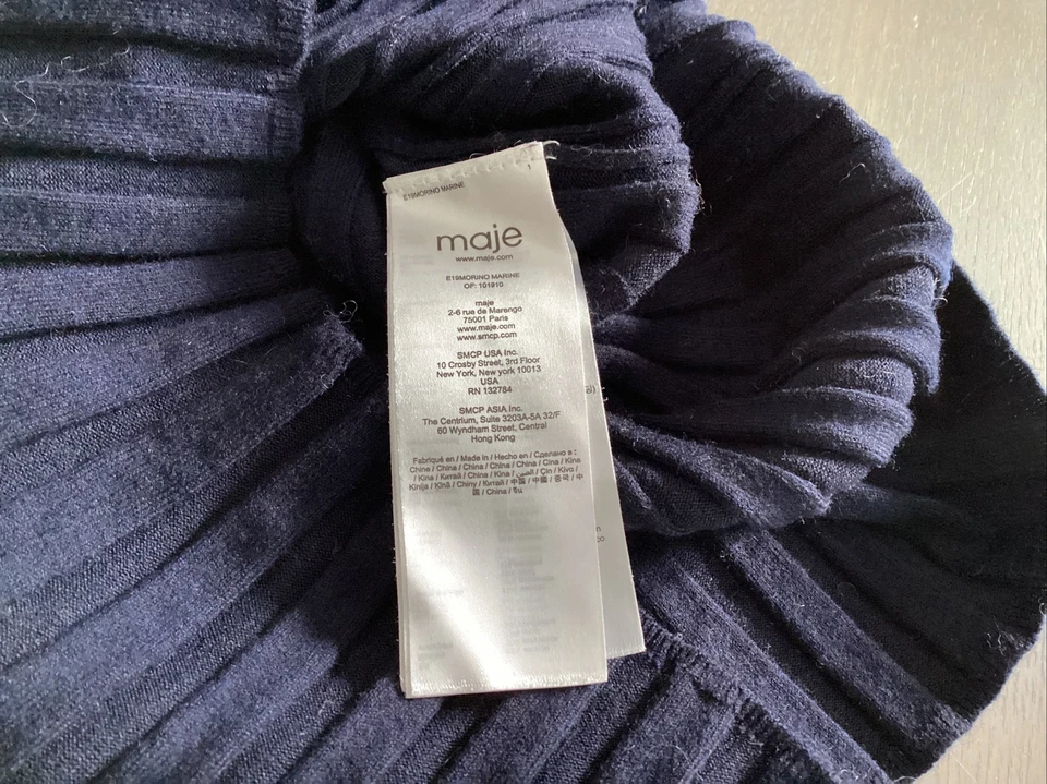 Pull zippé MAJE taille 38/40 bleu marine laine très bon état - Photo 4/4