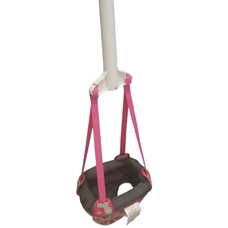 Evenflo Infant Door Swing Jumper Baby Hanging Exerciser Pink Gray & White Floral Foto 2 de 4