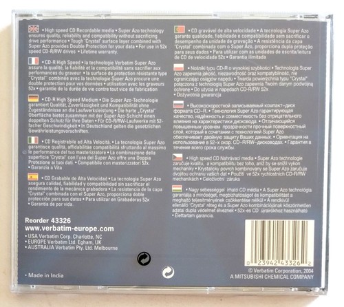 Cd Verbatim Cd-R 700 Mb. 52x Vergine Sigillato Nuovo Sealed - Picture 2 of 2