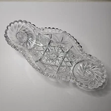 Antique American Brilliant Cut Crystal Pinwheel Sawtooth Celery Dish 11.25”