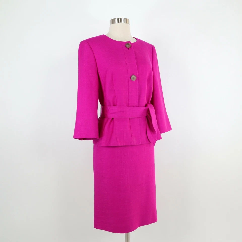 Traje Blazer Falda Seda Rena Lange Mujer 10 Rosa Magenta Cinturón Kimono Manga Foto 3 de 4