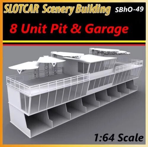 Slot Car Scenery Building 8 Unit Pit & Garage 1:64 Afx,Tyco