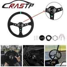 14" 345mm Universal Suede Deep Dish Racing Steering Wheel Horn Button 6 Holes