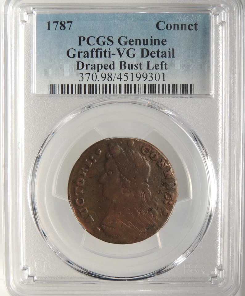 1787 CONNECTICUT COLONIAL COPPER DRAPED BUST FACING LEFT PCGS VG DETAIL#45199301 - Image 4 of 4